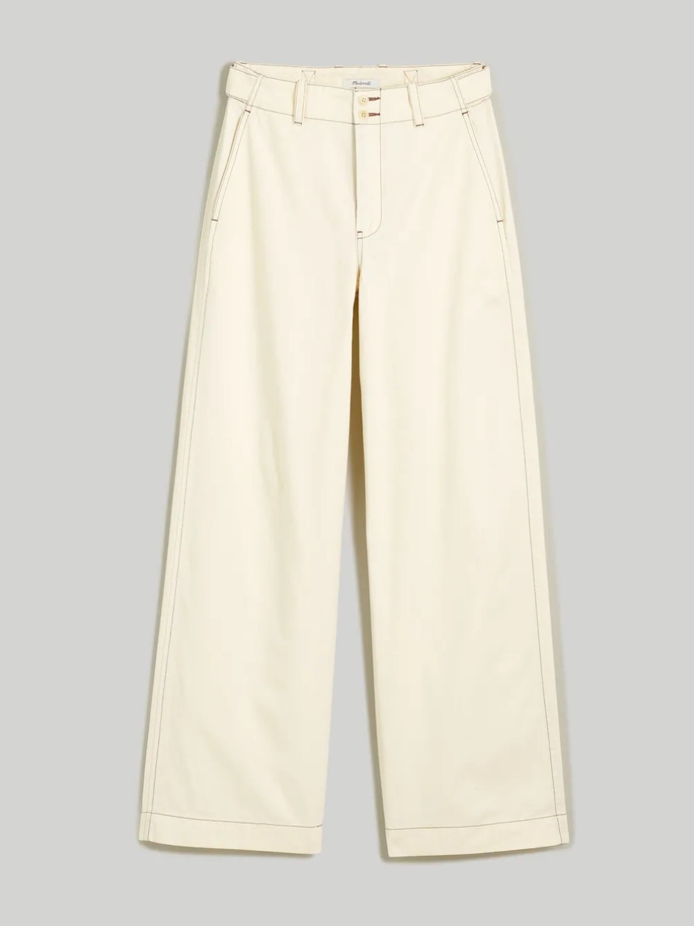Madewell Button-Tab Wide-Legs Pants Cream Contrast Stitching Size 14